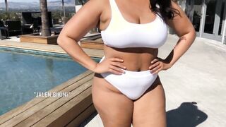 BBW babe models sexy white bikinis