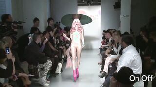 Naked model on fashion runway