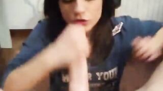 Hot brunette sucking dick