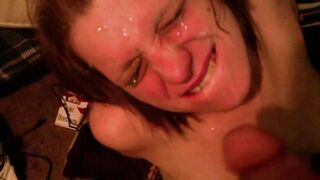 White trash slut hates huge facial