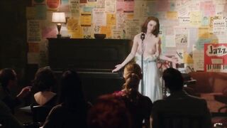 Rachel Brosnahan sharing her plot points on stage in The Marvelous Mrs. Maisel
