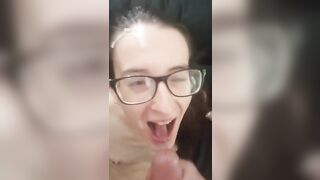 happy girl with glasses getting blasted