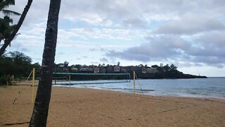 The beach view at Duke's Restaurant. Kauai, Hawaii.