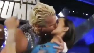 AJ Lee giving Dolph a hot kiss