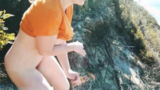 cute girl sprays her piss by the ocean down under