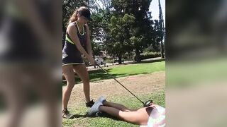 Straight girls playing golf