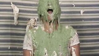Lumpy green slime for blonde actress