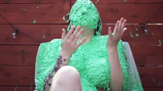 Bratty topless girl gets slimed