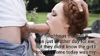 Redhead sister giving a blowjob