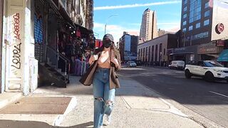 Walking around the streets of NYC braless under my blazer