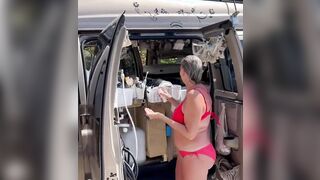 Granny Van Life Shower in bikini