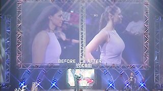 Stephanie McMahon's big fake tits getting made fun of by Chris Jericho on the titantron