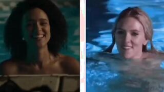 Imagine you hear some splashes outside late in the night. You check and find your neighbors Nathalie Emmanuel and Scarlett Johansson drunk and skinny-dipping in your pool. Obviously both offer whatever you want so you not tell anyone. What will they be in