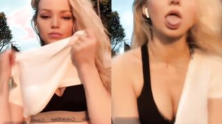 Dove Cameron with a mini striptease, how would you dick down this sex doll?