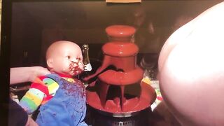 Female Butt Farts On Chocolate Fountain, Hitting Doll In Process