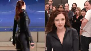Scarlett Johansson showing off her Black Widow Outfit