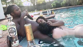 I shared her hubby’s juicy black cock with her in the pool