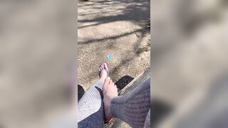 Teasing men with my white toes in the park today, would you sit next to me on a bench?