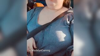 Pulling my tits out while driving.. I hope I don't cause a wreck!! ????